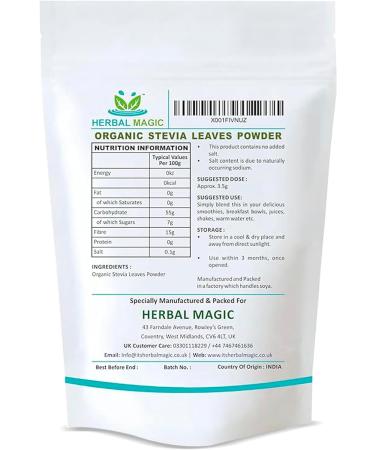 Herbal Magic's organic Stevia Leaf Powder Sweetener Natural Dried Powder for Super Smoothie Shake Juice Baking - Free From Fillers & preservatives - 100g (Pack of 3) 100 g (Pack of 3) - Buy Online on GoSupps.com
