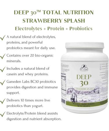 Mt. Capra Deep 30 | Meal Replacement Shake, Goat Protein Powder with Grass-Fed Whey Protein, Casein Protein, Minerals, and BC-30 Probiotics | Strawberry Splash | 30 Servings - 2 Pounds - Buy Online on GoSupps.com