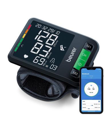 Beurer BC 87 wrist blood pressure measuring device with app connection clinically validated XL display resting indicator inflation technology colored risk indicator and arrhythmia detection 2 x 120 storage places single