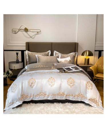 Embroidery Series Premium Cotton Duvet Cover Queen King Bedding Set Comforter Cover Pillowcases Bed Sheet Soft (D Queen)