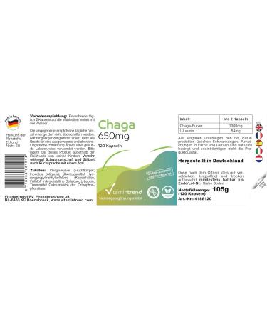 Chaga powder 650mg - 120 capsules functional mushroom vegan | Vitamintrend  - Buy Online on GoSupps.com