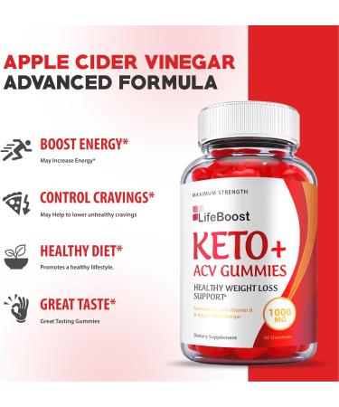 Life Boost Keto Gummies - Official Formula Vegan with ACV - 1000mg Apple Cider Vinegar Formula for Weight Loss - Pomegranate Vitamin B - 60 Gummies - Buy Online on GoSupps.com