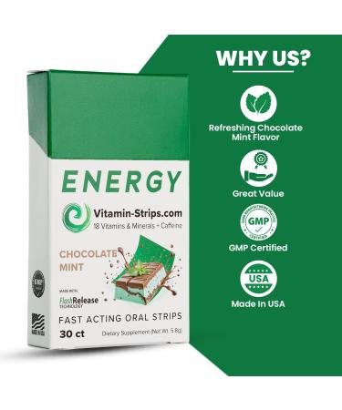 Peak Performance Energy Strips - Vegan Gluten-Free Sugar-Free - 18 Vitamins & Minerals - Instant Chocolate Mint Energy Boost - 30 Oral Strips - Buy Online on GoSupps.com