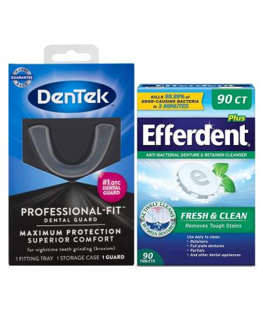 DenTek Professional-Fit, Maximum Protection Dental Guard for Teeth Grinding and Efferdent Anti-Bacterial Cleanser Tablet, 90ct Guard + 90ct Cleanser Tablets