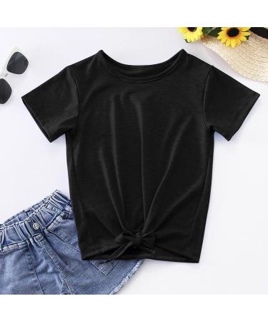 Girls Casual Button Front Tunic Top | Short Sleeve Knot Blouse | Kids T-Shirt | Size 6-7 Years | Color: Black - Buy Online on GoSupps.com