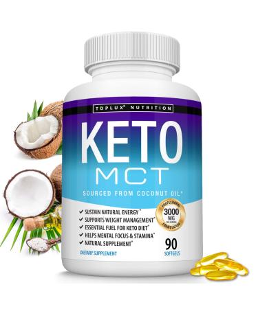Keto MCT Oil Capsules Ketosis Diet - 3000mg Natural Pure Coconut Oil Extract Pills to Support Ketogenic Diet, Source of Energy, Easy to Digest for Men Women, 90 Softgels, Toplux Supplement One