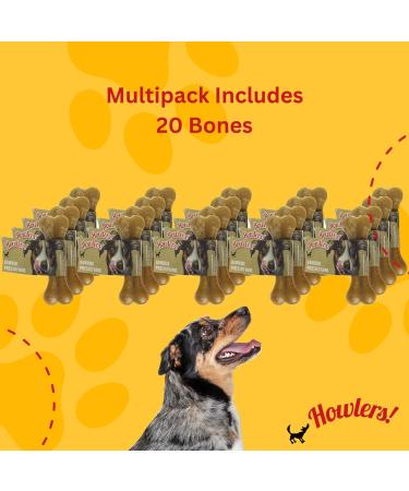 HOWLERS 10cm Pack of 20 Natural Pressed Dog Bone For Dogs | Dog Chews Long Lasting Natural Rawhide Bones | Dog Chew Great With Natural Ingredients 1 count (Pack of 20) - Buy Online on GoSupps.com