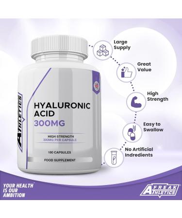 Triple Strength Hyaluronic Acid Capsules 300mg - 6 Months Supply - 180 Capsules - Hyaluronic Acid Supplement - Buy Online on GoSupps.com