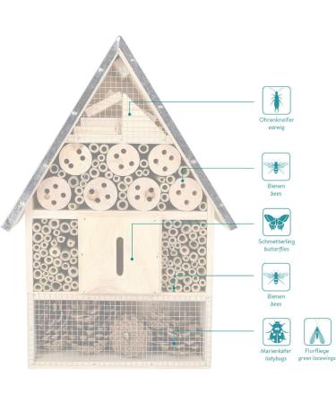Navaris XL Wooden Insect Hotel - Natural Wood Garden Shelter for Bees, Butterflies, Ladybugs - 23 x 40 x 7 cm - Buy Online on GoSupps.com