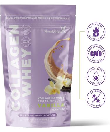  Simply Keto Vanilla Collagen & Whey Protein Powder Keto & Lower Carb Shake 22g Protein 0.5g Net Carbs Gluten-Free Sweetened Stevia Pasture-Raised | 15 Servings - Buy Online on GoSupps.com
