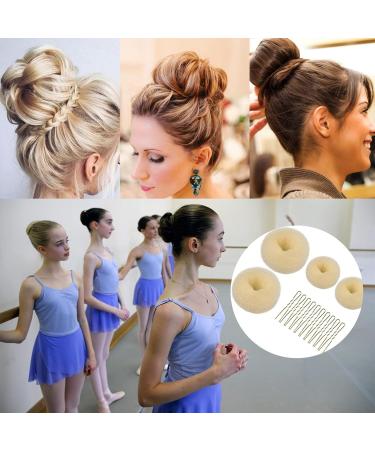 Hair Donut Bun Maker Set - 4 Pcs with 10 Hair Pins, 2 Sizes Doughnut Hair Bun Shaper for Chignon Style - Beige Hair Accessories for Girls and Kids - Buy Online on GoSupps.com