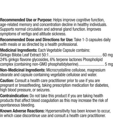 Prairie Naturals Ginkgo Biloba Extract 60mg with Phosphatidylserine VCaps - 120 Count 120 count (Pack of 1) - Buy Online on GoSupps.com