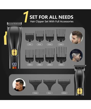 Professional Hair Trimmer and T-Blade Trimmer Kit for Men Cordless Barber Hair Trimmer Precision Hair Trimmer Beard Trimmer Set for Men with LED Display - Buy Online on GoSupps.com