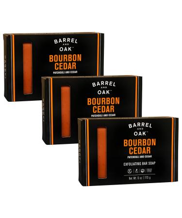 Barrel and Oak - Exfoliating Bar Soap, Men's Soap Bar, Natural Exfoliator, Deep Cleans Pores & Removes Dead Skin, Certified Sustainable Palm Oil, Kaolin Clay, & Olive Stone (Bourbon Cedar, 6 oz, 3-Pack)