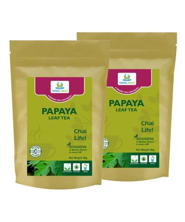 Herbal Magic's Pure & Natural Papaya Leaves Infusion subtle bitter flavour - Freshly Harvested - Caffeine Free Natural Detox - whole leaves- No Fillers & Preservatives - 50g (Pack -2)