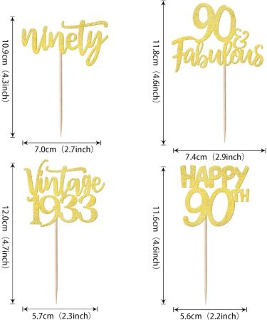 SYKYCTCY 24 Pack Vintage 1933 Cupcake Toppers Glitter Ninety 90 Fabulous Number 1933 Cupcake Picks Happy 90th Birthday Wedding Anniversary Party Cake Decorations Supplies Gold 90th Gold - Buy Online on GoSupps.com
