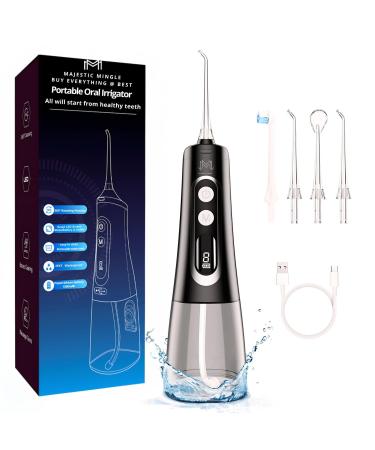 Smart Water Dental Flosser Rechargeable Portable IPX7 Waterproof 9 Modes with 4 Tips Oral Irrigator 300 ML for Teeth Braces Dental Care and Gums with Storage Bag (Black)