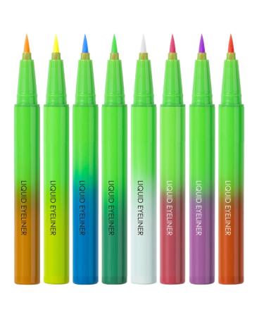 Dioeazh Neon Colored Liquid Eyeliner Pen - 8x | Eye Makeup Vibrant Colors Smooth Waterproof Fade-Proof for Girls