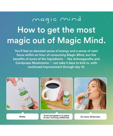 Magic Mind Energy And Focus Drink Shots - Stress Relieving No Jitters Ashwagandha Vitamin B12 Vitamin C Matcha Green Tea Functional Mushrooms - 2 FL Oz (15 Pack) - Buy Online on GoSupps.com