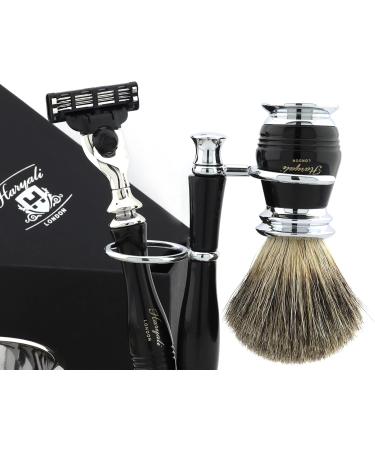 4 Piece Badger Hair Shaving Brush Set | Traditional Men's Shaving Kit with Razor Blades Bowl & Stand - International Shipping - Buy Online on GoSupps.com
