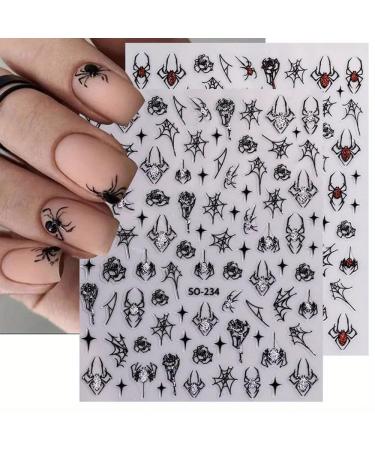 Halloween Nail Stickers for Nail Art Spider Web Spiders Nail Art Stickers with Silvery Glitters Design Red Black Spider Nail Decals Halloween Nail Art Decoration for Women Manicure Accessories-(6 Pcs) Q2