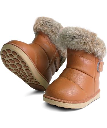 MINBEI Toddler Girls Soft Leather Waterproof Snow Boots - Pink/White/Rose Gold/Brown - Size 5.5 UK Child - Buy Online on GoSupps.com