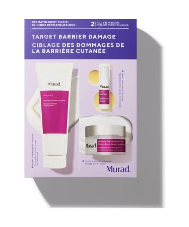 Murad Target Barrier Damage (3 Piece Value Set) - AHA/BHA Cleanser Hyaluronic Cream Moisturizer Cellular Hydration Serum - Regimen for Exfoliating Moisturizing and Repairing Skin Barrier