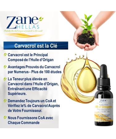 Zane Hellas 100% Undiluted Oregano Oil.86% Min Carvacrol.164mg of carvacrol per serving.Probably the best oregano oil in the world.15ml-0.5oz - Buy Online on GoSupps.com