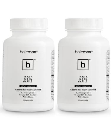 HairMax for Hair Skin and Nails Dietary Supplement Hair Loss and Hair Regrowth Treatment for Women and Men. Contains 2500mcg Biotin DHT Blocker MSM & Antioxidants Pack of 2 Bottles 60.0 Servings (Pack of 1)