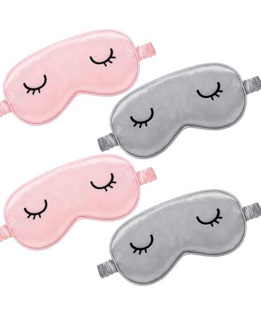 4 Pieces Sleep Eye Masks Silk Sleep Eye Cover Cute Lightweight Adjustable Eyeshade Mask Satin Night Eyeshade Covers for Women Men Sleep Travel Nap (Gray  Pink)