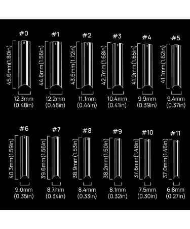 240 Pcs XXL Clear C Curve Nail Tips with Box - Straight Square Shape Half Cover False Nails for Salons - 12 Sizes - Buy Online on GoSupps.com