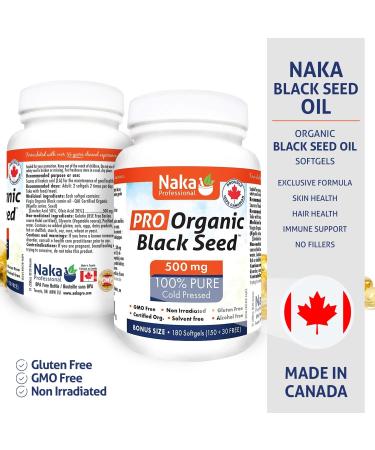 Naka PRO ORGANIC Black Cumin Seed Oil Super BONUS SIZE - 180 Softgels (150 + 30 FREE) 500 mg 100% Cold Pressed with Thymoquinone solvent free alcohol free non Irradiated GMO free - Buy Online on GoSupps.com