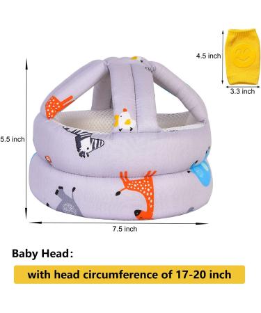 Umtiti Baby Adjustable Helmet Lightweight and Soft with 3 Pairs Baby Knee Pads for Crawling & 3 Pairs Baby Socks Great for Baby Learning to Walk and Crawl. Zoo Gray+6 Zoo Grey - Buy Online on GoSupps.com