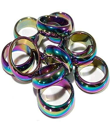Woasvad 7 pieces of rainbow hematite stone rings root chakra for the empty balance absorbs the ring for negative energy gift for relieving fear (package with mixed size) Color