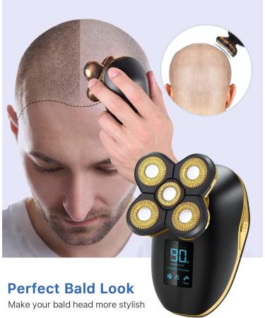 ATEEN Wet/Dry Electric Head Shaver for Men - Rechargeable Cordless Rotary Razor for Perfect Bald Look - Grooming Kit with LED Display - Anti-Pinch Technology - Gold - Buy Online on GoSupps.com