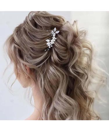 Dervivea Wedding Pearl Flower Hair Comb Silver bridal Leaf Hair Combs Headpiece Vintage Pearl Side Comb Crystal Rhinestone Hair Comb Decorative Hair Accessories for Women and Girls Headdress (Silver) - Buy Online on GoSupps.com