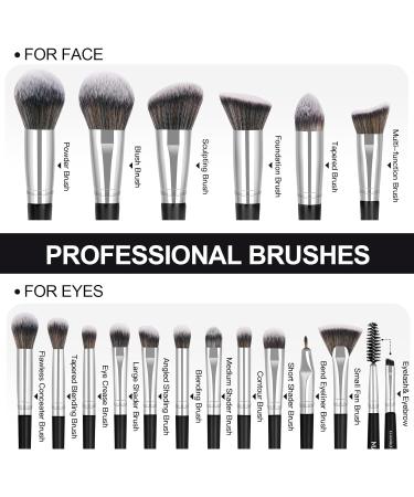 18-Piece Professional Makeup Brush Set - Premium Synthetic Foundation Blending Face Powder Blush & Eyebrow Tools - Silver - Buy Online on GoSupps.com
