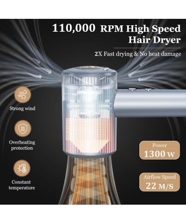 Buy TECHMERI Ionic Hair Dryer Brushless - 110 000 RPM Fast Drying Salon Blow Dryer with LED Screen | Travel-Friendly 4 Heating/3 Speed Perfect for Women | International Shipping Available - Buy Online on GoSupps.com