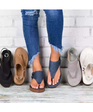Creev Women's Orthopedic Open Toe Sandals - Breathable PU Leather Summer Footwear for Beach & Outdoor Walking (White 40 EU | Brown 42 EU | Blue 35 EU) - Buy Online on GoSupps.com