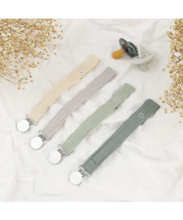 4 Pack Unisex Baby Pacifier Clip Leash Set - Soft Linen Fabric with Neutral Solid Colors - Keeps Pacifiers in Place - Green - Buy Online on GoSupps.com