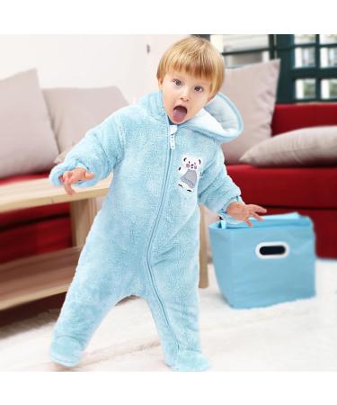 Vine Baby Hooded Fleece Romper Snowsuit Blue 0-3 Months | Infant Footed Jumpsuit Outfit - Buy Online on GoSupps.com