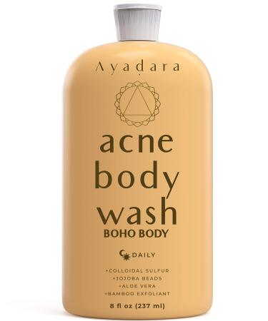 AYADARA Boho Body Wash  8oz  Exfoliating Acne Body Wash with Natural Jojoba Beads & Aloe Vera for Gentle Cleansing & Hydrating Body Acne Treatment  50+ Uses