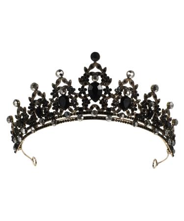 Minkissy vintage baroque crown strass princess crown gemstone crown princess stone pageant tiara crown crystal hair accessories for engagement wedding party silver and blue black black