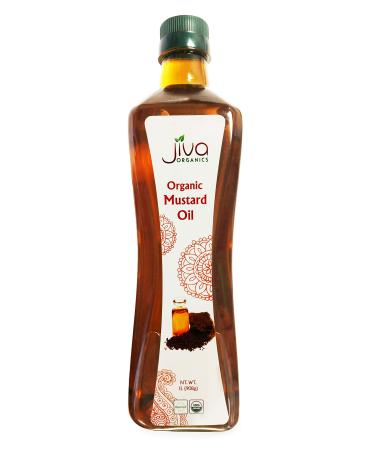 Jiva Organics Organic Mustard Oil 1 Liter Bottle (33.8 Ounce) - Non-GMO, Premium, Cold Pressed 33.8 Fl Oz (Pack of 1)