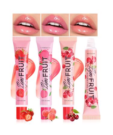 Prreal 3 Colors Moisturizing Lip Gloss Fruit Hydrating Lip Balm for Full Lips Ink Lip Oil Waterproof Up to 24 Hours Liquid Lipstick for Treatment of Lips