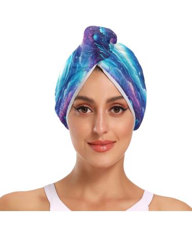 A Beautiful Underwater World Hair Towel 2 Pack Super Absorbent Hair Drying Towel Quick Dry Hair Turbans Head Towel with Button Twisty Wrap for Women Girls