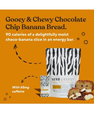 Verb Chocolate Chip Banana Bread Caffeinated Energy Bars - 90-Calorie Low Sugar Vegan Snack with Organic Green Tea - Gluten Free Nutrition Bars - Pack of 12 - Buy Online on GoSupps.com