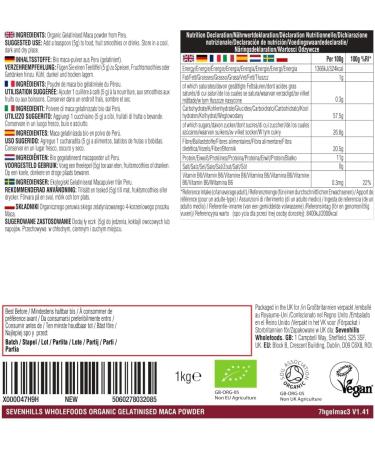 Sevenhills Wholefoods Organic Gelatinised Maca Powder 1kg - Premium Quality Superfood - Buy Online on GoSupps.com
