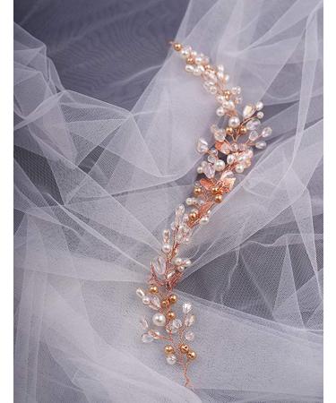 BERYUAN Women Pearl Wreath Vintage Gold Leaf Long Hair Vine Piece Wedding Hair Accessory Gift for Her Crystal Hair Piece Party Headress for Bride Bridesmaid Girls (gold) - Buy Online on GoSupps.com