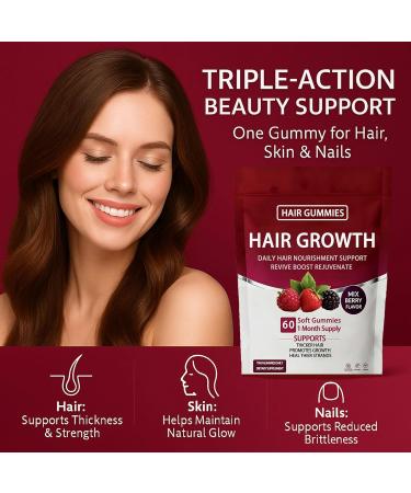 Vivikig Lumin Hair Growth Gummies Daily Hair Nourishment with Biotin Collagen & Botanical Extracts Supports Thicker Stronger & Healthier-Looking Hair Mixed Berry Flavor 60 Gummies (2) - Buy Online on GoSupps.com